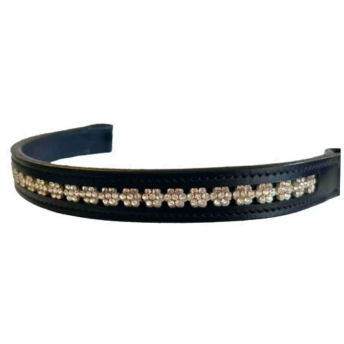 Equitem Leather English Browband with Round Crystal Flower Design