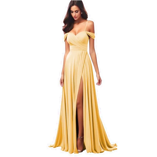 ZSHAOLHYJYZS Off Shoulder Bridesmaid Dresses for Wedding Satin Long Pleated Formal Party Dress with Slit