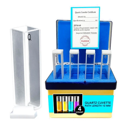 Lifestyle Visions Cuvette Quartz, 4 Pcs, Wavelength Range 190-2500 nm, Flat Bottom, Standard 45 mm, Volume 3.5 mL Capacity, Ideal for Laboratory Infrared Spectroscopy Instruments
