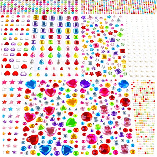 OHOME 3000 PCS Gem Stickers - Self Adhesive Scrapbook Supplies | Rhinestones for Crafts Supplies,Small Earrings Face Nail Jewels for Kids - Face Gems Body Glitter Hair Jewelry for Women,Valentines Gifts