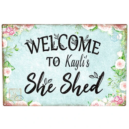 MOWIPOWI Personalized Welcome to My She Shed Signs and Decor Floral Decor Farmhouse She Shed Room Metal Wood Signs for Home, Kitchen, Garden, Women Cave, for Girlfriend