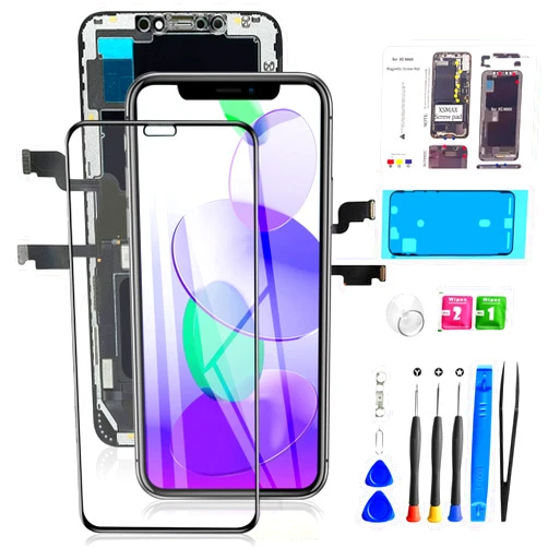 Mobkitfp for iPhone Xs Max Screen Replacement, LCD Display Frame Assembly 3D Touch Screen for A1921, A2101, A2102, A2103, A2104 with Face ID + Repair Tool Kit + Waterproof Frame Adhesive Sticker