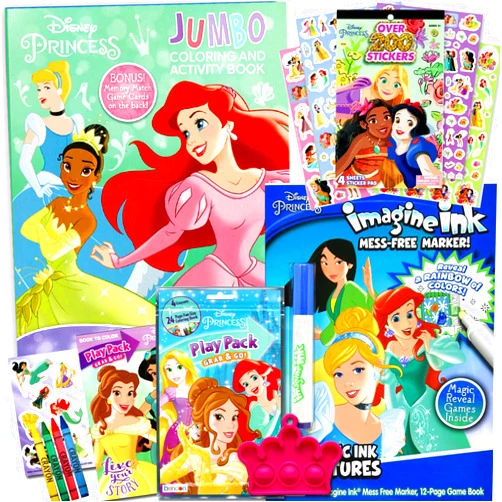 Bendon Disney Princess Coloring and Activity Book Bundle with Imagine Ink Coloring Book, Stickers and More