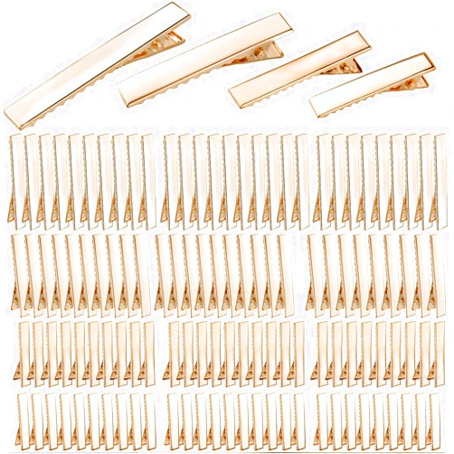 BronaGrand Duck Bill Hair Clips, 120pcs Gold Alligator Bow Clips Metal Single Prong Hair Curl Clips Flat Alligator Clips for Hair Styling Accessories or DIY Projects