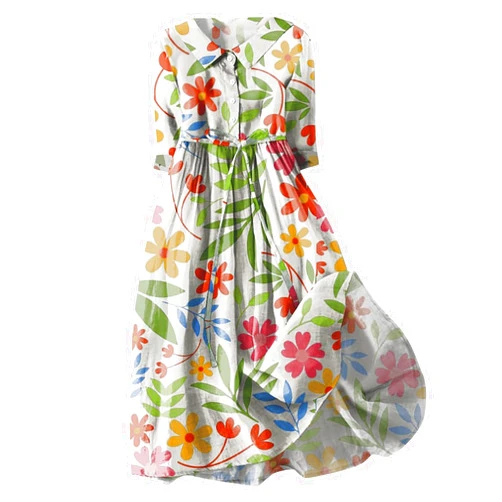 BXJX Cotton Linen Dresses for Women 2024 Maxi Button Down Plus Size A Line Dress Trendy 3/4 Sleeve Floral Dress Summer Dresses