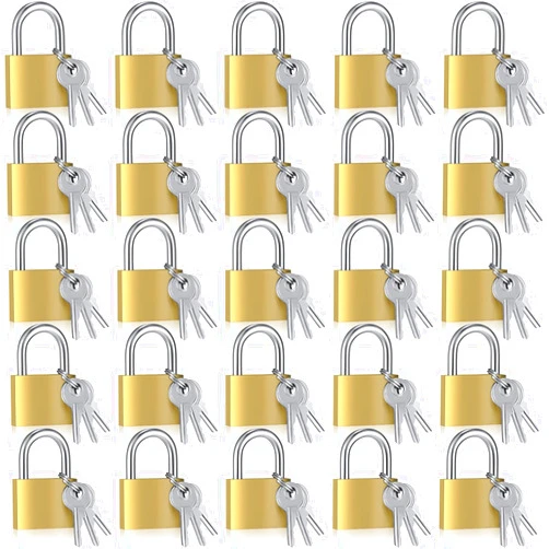 Yaocom 24 Pcs Solid Brass Keyed Padlock, Small Yellow Gym Lock, Strong Padlock with Same Key for Luggage Toolbox (30mm 1-3/16'')