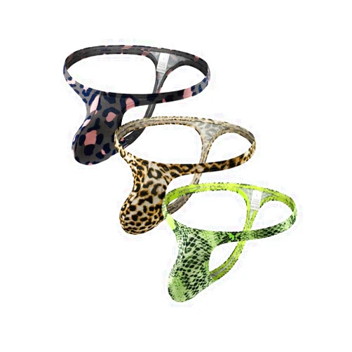 Golirsteca Men's Low Waist Leopard Pattern G-String Thongs Underwear Bulge Pouch Thong Panties Undies