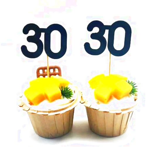 HNFCH 20 Pack of Number 30 Cupcake Toppers Black 30th Birthday Party Anniversary Party Cupcake Toppers