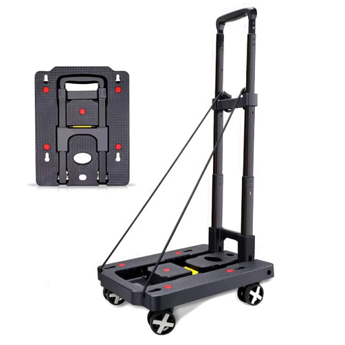 Monyus Portable Folding Hand Truck, 110 lbs Heavy Duty Luggage Cart with 4 Rotate Wheels, Hand Truck Dolly Foldable, Utility Cart with Adjustable Handle for Luggage Travel Shopping Moving Office Use