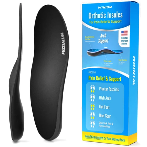 WINIOM Orthotic Insoles for Plantar Fasciitis - Arch Support, Shock Absorption, Shoe Inserts for Men & Women - Relieve Heel & Foot Pain, Ideal for Flat Feet (Black, M 12-12.5 / W 14-14.5)