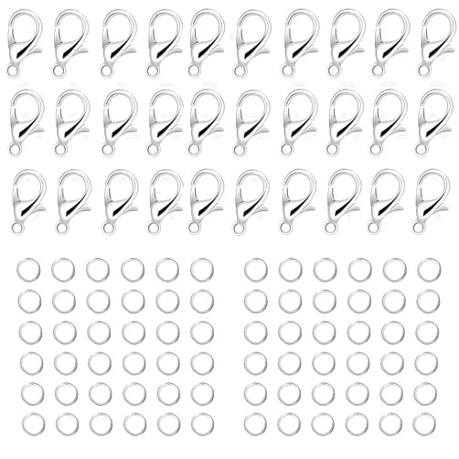 REDANHA 700 Pieces Set Lobster Claw Clasps Include 200 Pcs Lobster Clasps and 500 Pcs Open Jump Rings for Bracelet Necklace DIY Jewelry Making Findings Crafts Fastener Hook Jewelry Making Supplies(Silver)