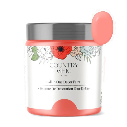 Country Chic Paint - Chalk Style All-in-One Paint for Furniture, Home Decor, Cabinets, Crafts, Eco-Friendly, Matte Paint - Sunset Glow [Coral Pink] Half Pint 8oz