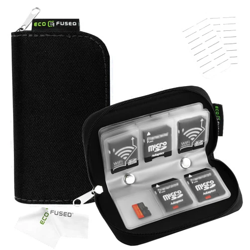 Eco-Fused Memory Card Case - Fits up to 22x SD, SDHC, Micro SD, Mini SD and 4X CF - Holder with 22 Slots (Black)
