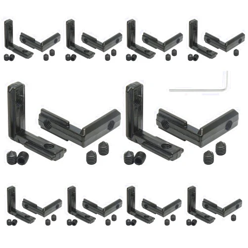 Qjaiune 20Pcs T Slot Inside Corner Connector with Screws, Black 2020 Aluminum Extrusion Brackets Gusset, Aluminum L Bracket Connector for 2020 Series Aluminum Extrusion Profile with Slot 6mm