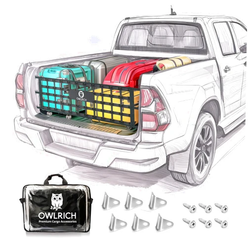Owlrich Tailgate Cargo Net, 50” X 15” - Low Drag Mesh with Hooks & Straps for Mid-Size pickup Trucks, SUV, Vans, UV Protection & Load Security, Fits Chevrolet, Ford, Toyota, GMC, Dodge RAM, Jeep