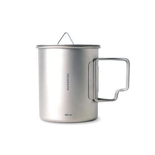 TERANUVO Camping Mug - Titanium, Single 12oz/350ml Camping Coffee Mug, Ultralight, Temperature Resistant, Eco-Friendly Metal, Foldable Handle, Backpacking, Outdoor, Hiking
