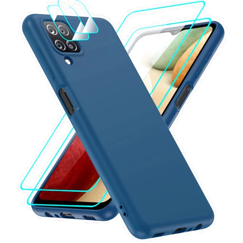LeYi for Galaxy A12 Case: Samsung A12 Phone Case with [2 Pack] Tempered Glass Screen Protector & Camera Lens Protector, Liquid Silicone Soft Microfiber Liner Cover Case for A12 Samsung Phone, Blue