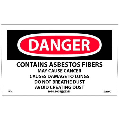 NMC National Marker Corp. PRD82 Labels, Danger Contains Asbestos, 3 Inch X 5 Inch, PS Paper, 500/Rl