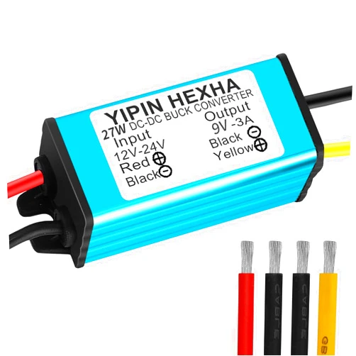 YIPIN HEXHA DC 24V/12V to 9V 3A 27W Step Down Converter Voltage Regulator Waterproof Car Power Buck Module
