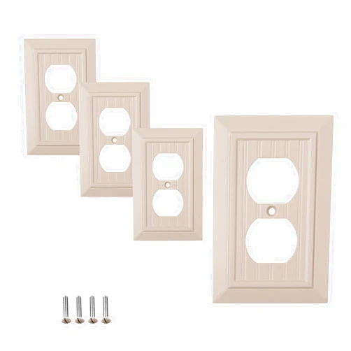 SLEEKLIGHTING Pack of 4 Wall Plate Outlet Switch Covers by SleekLighting | Classic Ivory Beadboard Wall plates| Variety of Styles: Rocker/Receptacle/Toggle / & Combo | Size: (1 Duplex)