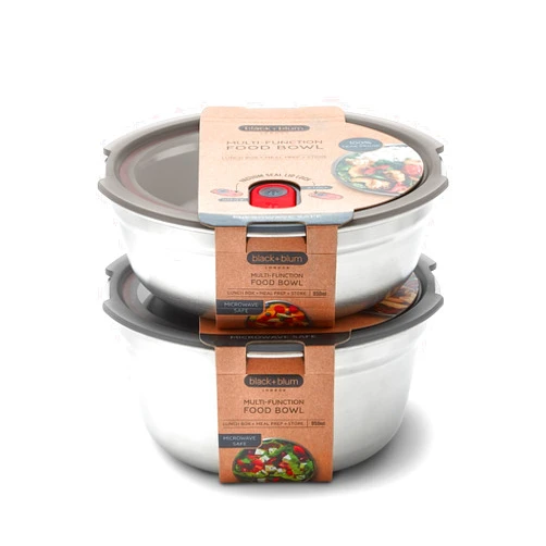 BLACK + BLUM - Lunch Bowl Set - Small & Large Microwavable Stainless Steel, Plastic-Free Lunch Container with Leak Proof, Airtight, Lockable Lid - Microwave, Dishwasher and Oven Safe - 650ml, 950ml