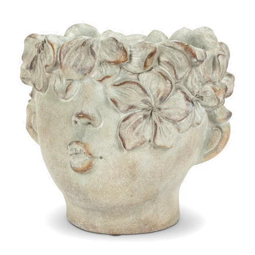 Abbott Collection 27-BACI-041-LG Large Kissing Face Cement Indoor and Outdoor Planter Pot, 11