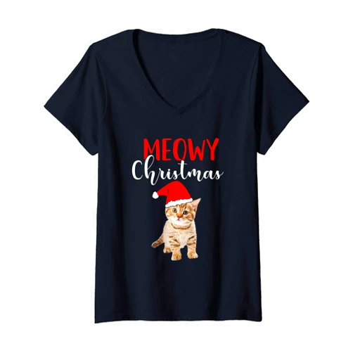 CAT Womens Cat Lover Merry Christmas catmas Shirt V-Neck T-Shirt