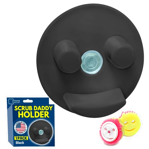 BeraTek Industries BeraTek Scrub Daddy Holder | Stop Soggy Sponges, Keep Your Sink Tidy & Organized | Smiley Face Sponge Holder for Kitchen Sink | Scrub Mommy Sponges Compatible | Black, 1 Pack
