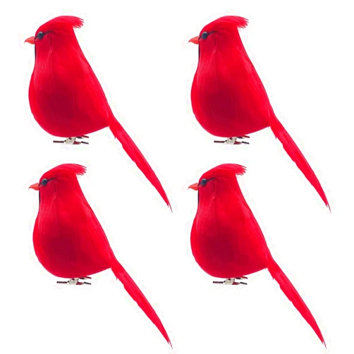 LWINGFLYER 4pcs Red Cardinals Christmas Ornaments Clip on Birds for Crafts Xmas Tree Wreath Decor Floral Arrangements Artificial Birds Realistic Cardinal