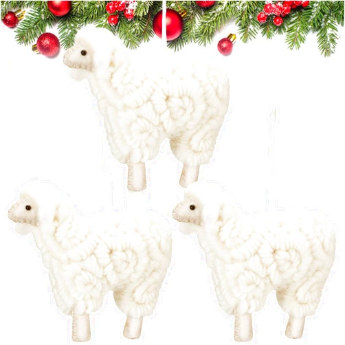 Jenaai 3 Pieces Felt Sheep Christmas Ornaments Sheep Decorative Hanging Ornaments Wooly Nordic Christmas Tree Ornaments Xmas Pendant Curly Sheep Decor for Holiday Figurines Gifts (Classic)