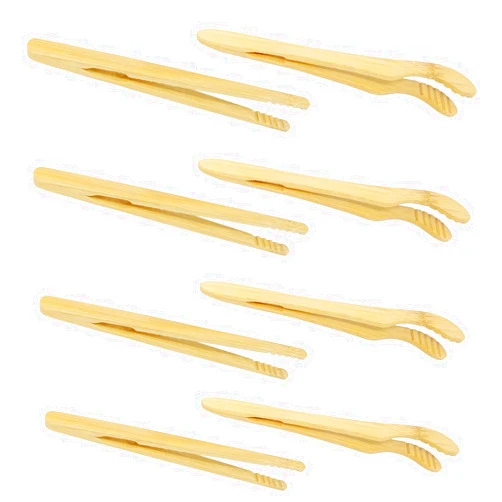 Honbay 12PCS Bamboo Tongs Kitchen Tongs Wood Mini Wooden Appetizer Tongs Cooking Toast Bread Pickles Tea Serving Food and Flipping Meat (7 Inches)