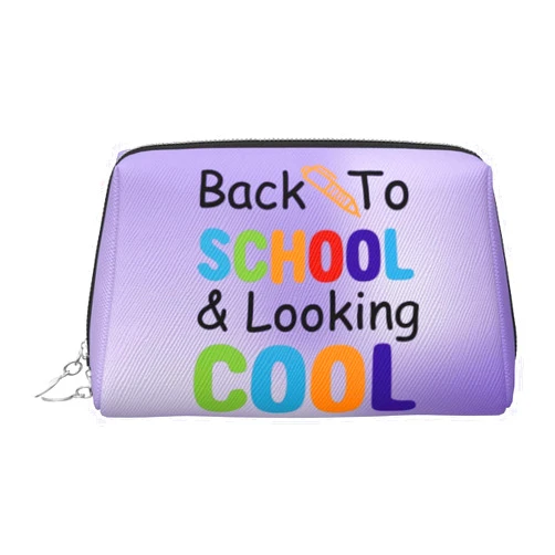 FAIOJA Back To School Looking Cool PVC Leather Clutch Zipper Makeup Bag For Women (Large) Portable Toiletry Bag With Divided Pockets Travel Storage Pouch