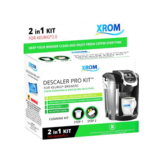 XROM Plant Based Descaling & Cleaning Kit, Compatible With All K-Cup Keurig 2.0 Brewers, All Natural Ingredients, Full Cycle, Rinse Pods, Descaler Solution For Keurig Coffee Makers