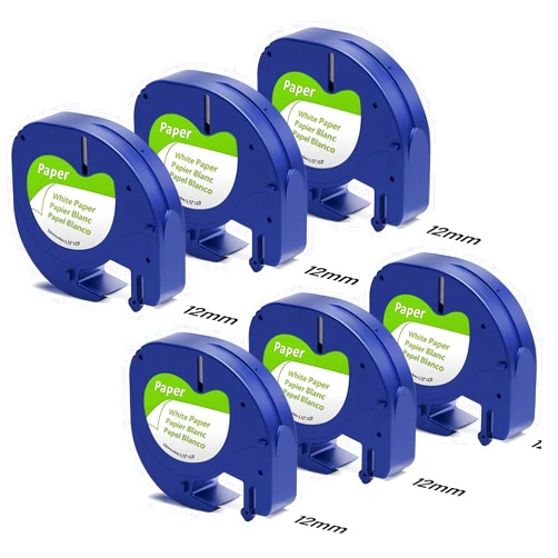 Pillex 6 Pack Label Maker Refills White Paper Tape Replacement for Dymo LetraTag Refills 1/2