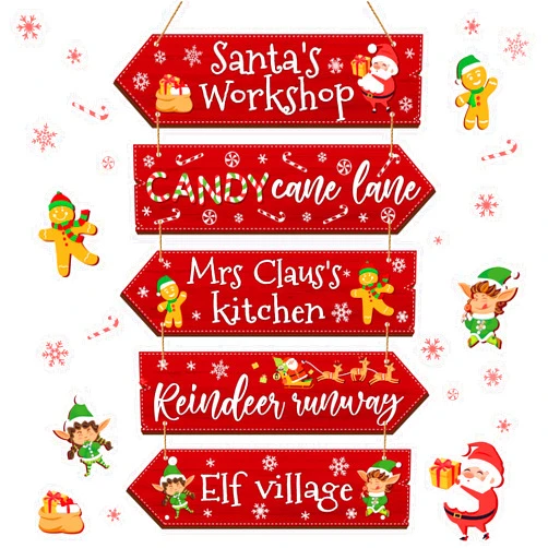 Patelai Wooden Christmas Sign Rustic Hanging Arrow Signs Christmas Party Directional Sign Gingerbread Wood Signs Home Decor Red Santa's Workshop Sign Wall Hanging Decor for Home Outdoor Indoor (Simple)