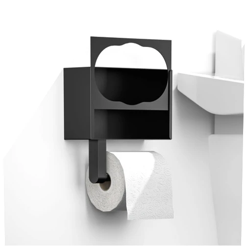 ASTOFLI Toilet Paper Holder with Wipes Storage Box, Toilet Paper and Wipes Holder, Matte Black Toilet Paper Holder with Shelf, Wipe and Toilet Paper Holder with Storage, Toilet Paper Wipes Holder