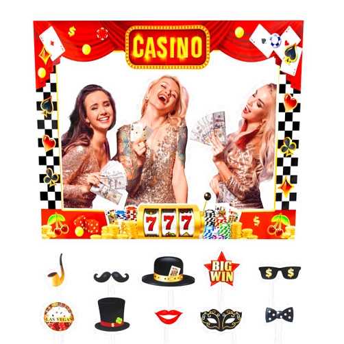 Osonm Casino Photo Booth Frame Props, Las Vegas Poker Selfie Photo Frame Photo Props Set for Casino Poker Games Night Birthday Party Decorations Supplies