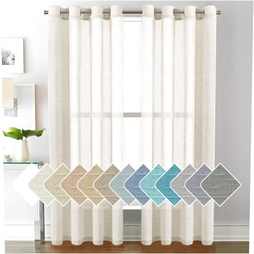 H.VERSAILTEX Natural Linen Sheer Curtains Flax Linen Blended Curtain Panels Living Room, Nickel Grommet Semitransparent Semi-Sheer Soft Privacy Drapes, Natural, 84 inches Long 2 Panels