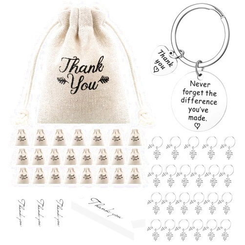 Huquary Employee Appreciation Gifts Bulk Thank You Keychain Include Coworker Appreciation Keychains Drawstring Bag Tags