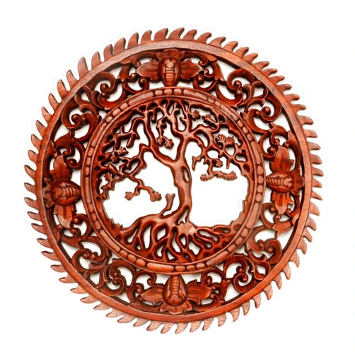 NOVICA Handmade Wood Wall Relief Panel Hand Carved Tree Motif from Bali Brown Indonesia Decor Panels Leaf Balinese Traditional Carvings [0.8in H x 15.75in Diam.] 'Tree of Serenity'