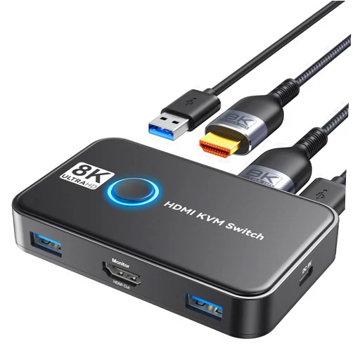 Viagkiki KVM Switch 1 Monitors 2 Computers Viagkiki USB Switch for 2 Computers Share Keyboard Mouse Printer and one HD Monitor Support UHD 8K@60Hz with 2 USB Cable and 2 HDMI Cable (Black)