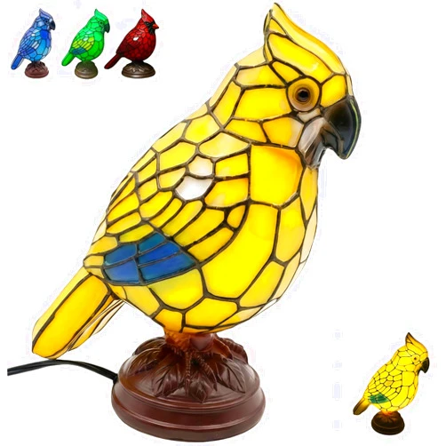 BFGAVXCTA Cardinal Lamp, 4 Color Stained Glass Resin Bird Parrot Light, Portable Small Table Lamp with USB Plug for Home Decor, Office Desk, Bedroom, Livingroom(Yellow)