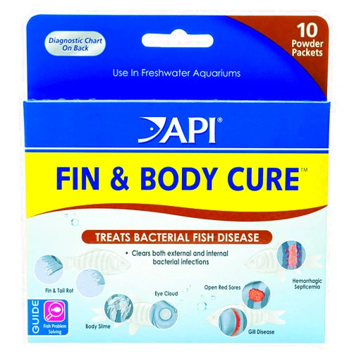 API 2 Pack of Fin and Body Cure Freshwater Fish Medication Powder for Treatment of Bacterial Diseases, Treats Body Slime, Eye Cloud, Fin and Tail Rot, and Gill Disease (10-Count) (2 items)