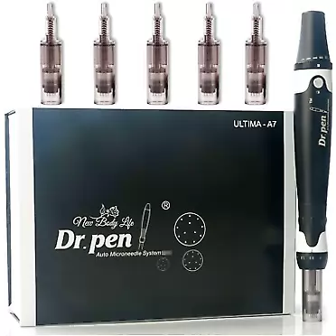 New Body Life Dr. Pen Ultima A7 Professional Microneedling Pen - Wired-Only Derma Auto Pen - Best Skin Care Tool Kit for Face and Body - 5 Cartridges 12-pin