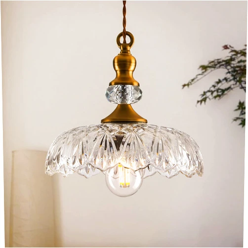 CVKASH Vintage Glass Pendant Light Fixture Brass Modern Adjustable Chandelier Farmhouse Hanging Light for Hallway Porch Kitchen Bedroom Coffee Shop Dining Room Island