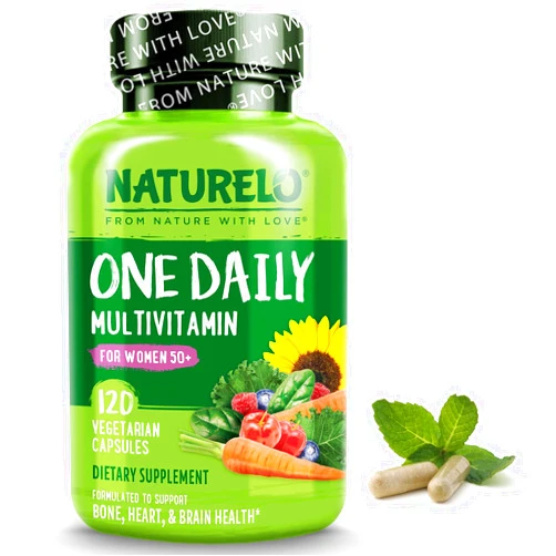 NATURELO One Daily Multivitamin for Women 50+ (Iron Free) - Menopause Support for Women Over 50 - Whole Food Supplement - Non-GMO - No Soy - 120 Capsules - 4 Month Supply