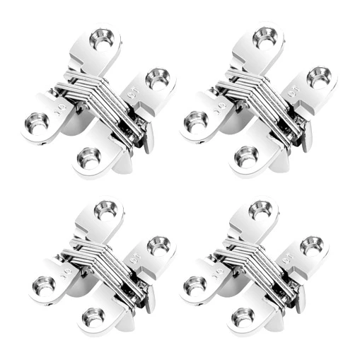 KALIONE 4 Packs Invisible Hinge, Hidden Door Hinge, Hidden Hinges for Doors Cabinet Hinges Concealed, Stainless Steel 180 Degree Hinge, Invisible Cross Hinges, Swing Hinges for Door Cabinet Window