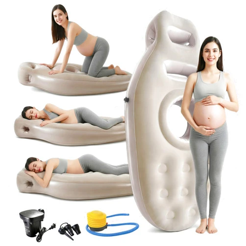 EasTeebw Inflatable Tummy Nest Pregnancy Pillow with Belly Hole, Belly Mattress for Pregnancy Pillow Stomach Sleepers,Maternity Pool Float,Prenatal Massage Pillow,Extra Wide&Tall,All Pregnancy Stages (Brown)