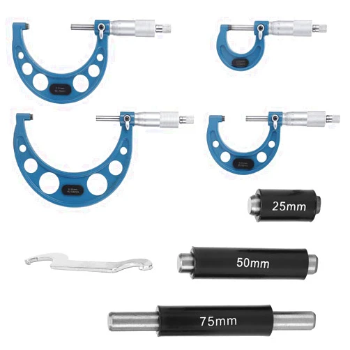 Topyond 4Pcs Micrometer Bearing Steel High Accuracy Outside Diameter Measurement Tool 0-100mm