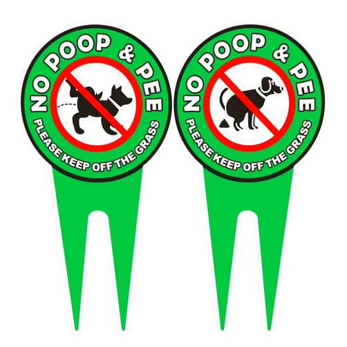 Yeahsayhi 2 PCS No Dog Poop Signs for Yard, 12 x 6 inch Double Sided PLEASE KEEP OFF THE GRASS Sign, Durable and Sturdy Aluminum Material